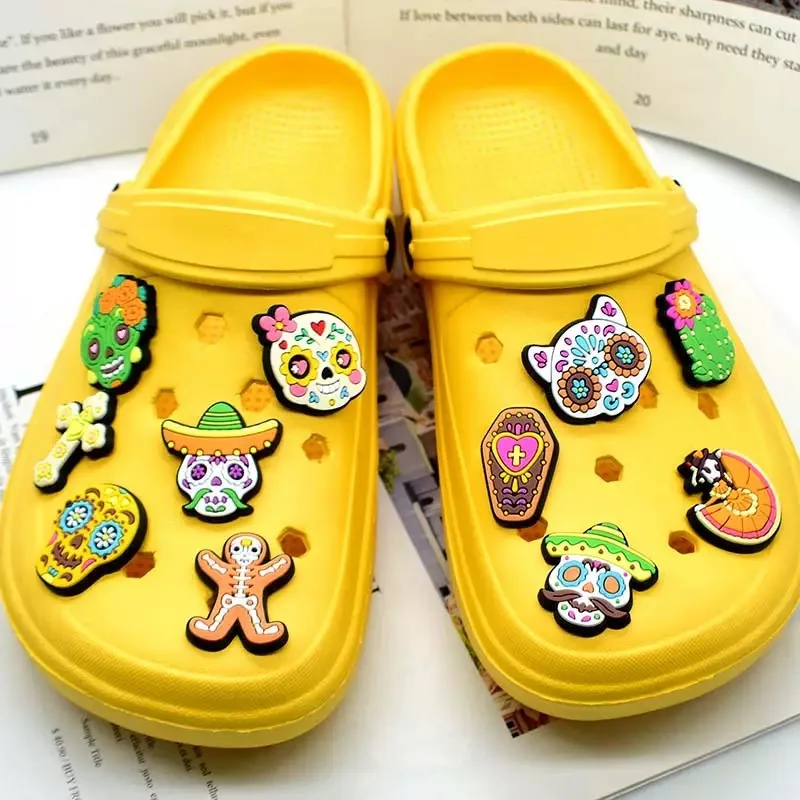 20-100Pcs Cartoon Mexican Style Skull Cactus PVC Sandals Shoe Charm Clogs Pins DIY Shoe Decorations Accessories Holiday Present
