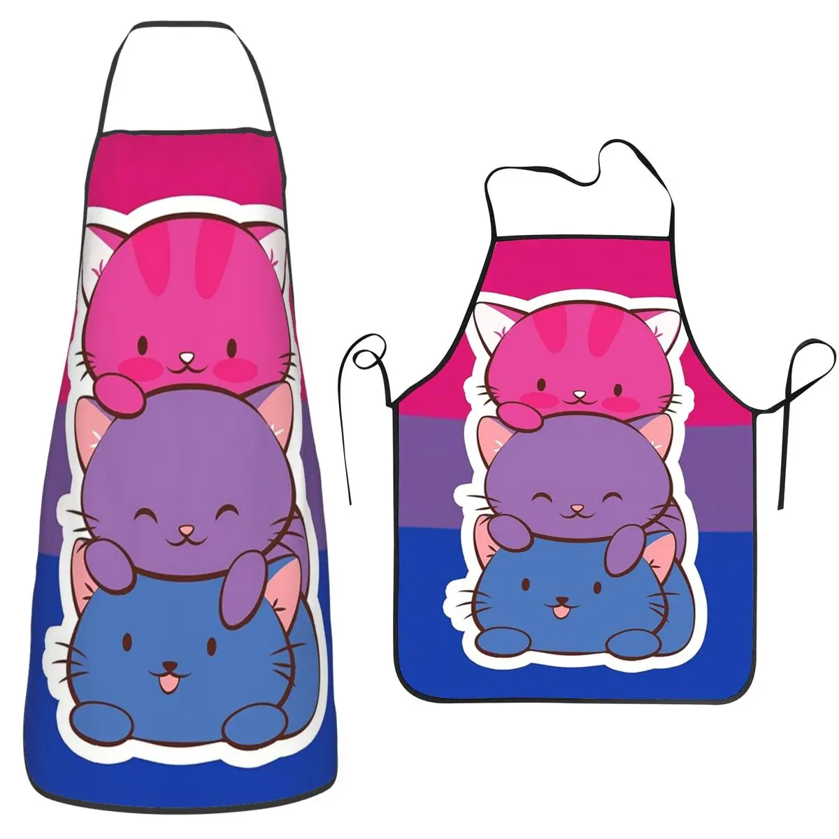 

Фартук с изображением бисексуального флага LGBT и милых кавайных кошек, водонепроницаемый, для шеф-поваров, для приготовления пищи, для уборки на кухне, для женщин и мужчин