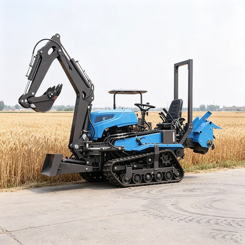 

Customized Compact Small Micro Tiller Working with Crawler Tractor, Rotary Tiller and Ride-On Plowing Machine