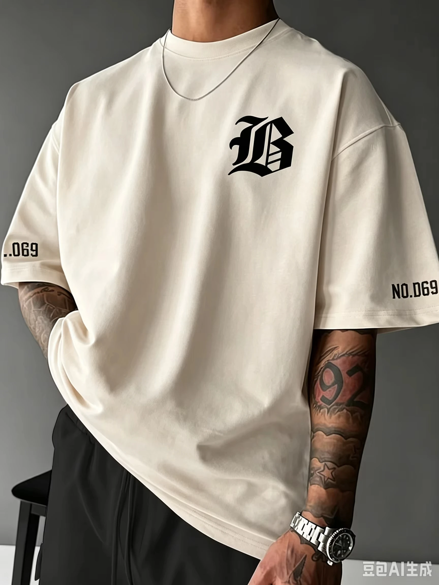 2026 New Pop Family Matching Unisex Oversized T Shirt Gothic Monogram Chest Graphic Streetwear Loose Cotton Tee