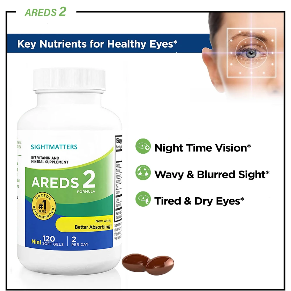 

AREDS 2 Eye Vitamin & Mineral Supplement for Eye Health, 120 Vegan Soft Gels, Contains Lutein, Zeaxanthin, Vitamin C & E, Zinc