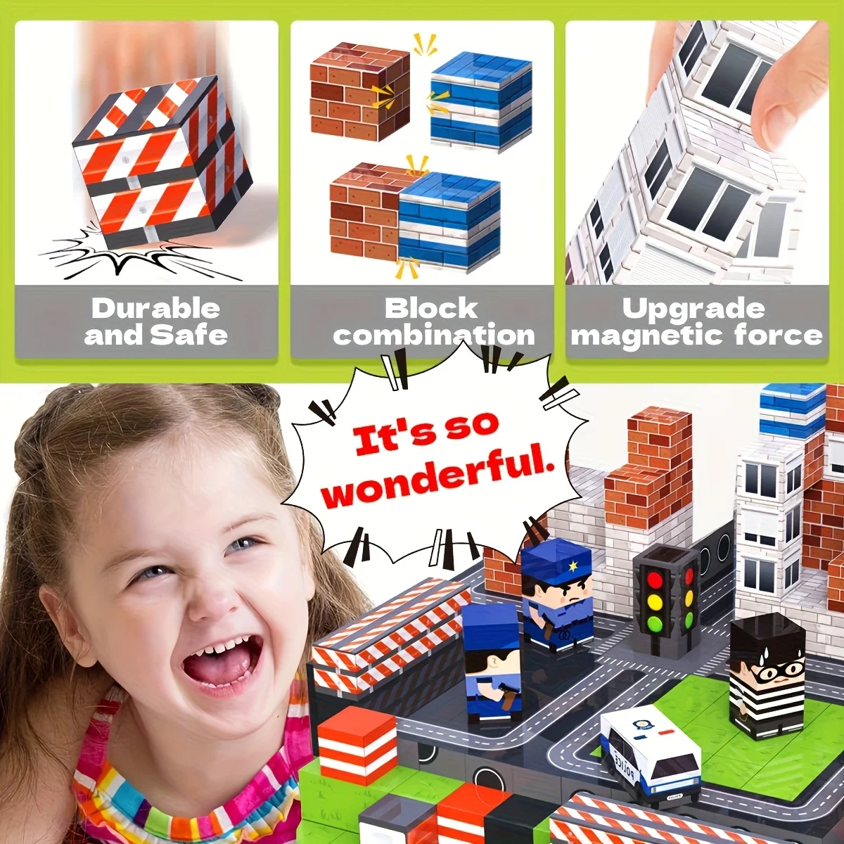 Magnetyczne klocki edukacyjne, można je wolno i swobodnie budować, rozbijać i ponownie budować, poprawiając koncentrację i wyobraźnię.