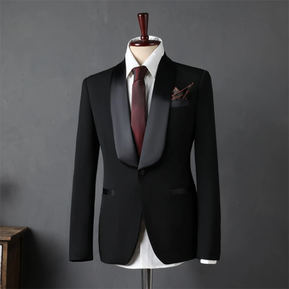 Shawl Lapel Fashion Jacket Black Men's Suit One Piece Handsome Smooth Tuxedo For Dancing Party Formal Events Fast Shipping