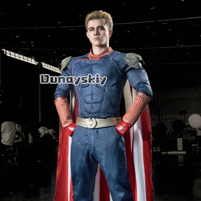 Homelander Cosplay-Kostüm für Erwachsene, Spandex-Bodysuit mit Umhang, Superhelden-Outfit von John Antony Starr für Halloween, Komplettset