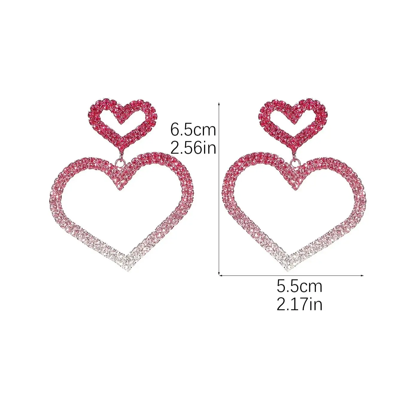 2025 New Rhinestone Heart Earrings for Women Crystal Tassel Long Sparkly Wedding Party Disco Chandelier Earrings Jewelry