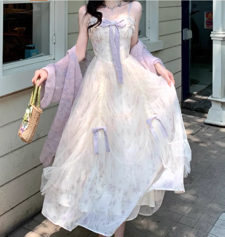ربيع الخريف حجم كبير المرأة الفرنسية الرجعية الأميرة الحمالة فستان ساحة الرقبة الصناعة الثقيلة الحلو القوس الأزهار لوليتا فساتين #6
