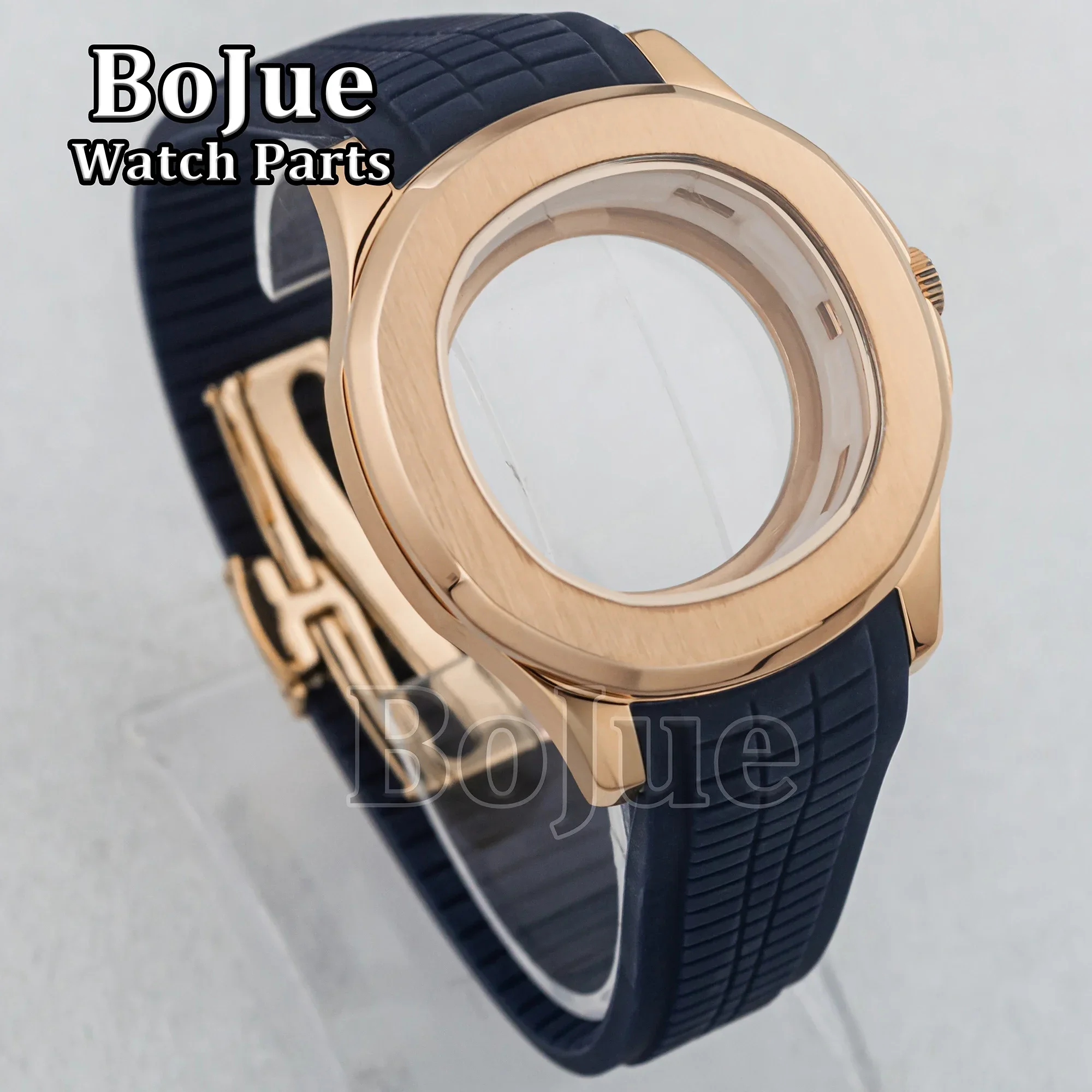 

42mm Rose Gold Watch Case Sapphire Glass Crystal Rubber Strap fit Mod AQUANAUT Nautilus NH35 NH36 movement 32mm Dial Men Parts