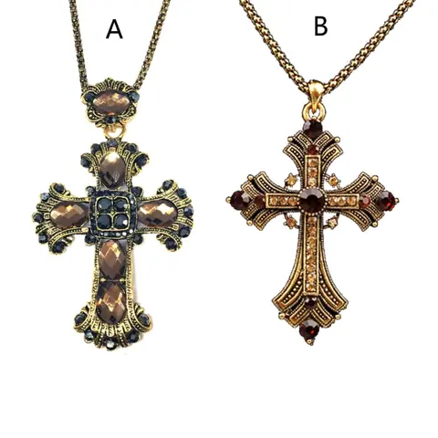 F42F Big Pendant Necklace for Women Men Goth Gothic Neck Necklaces Vintage Choker Medieval Edgy Jewelry Accessories