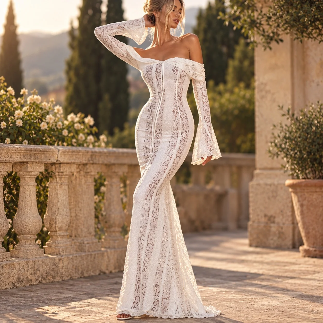 Pullover Bell Sleeve Gown High Waist Streetwear with Edgy Street Slim Fit Party Dress Autumn Flared Sleeve Long Dress for Women