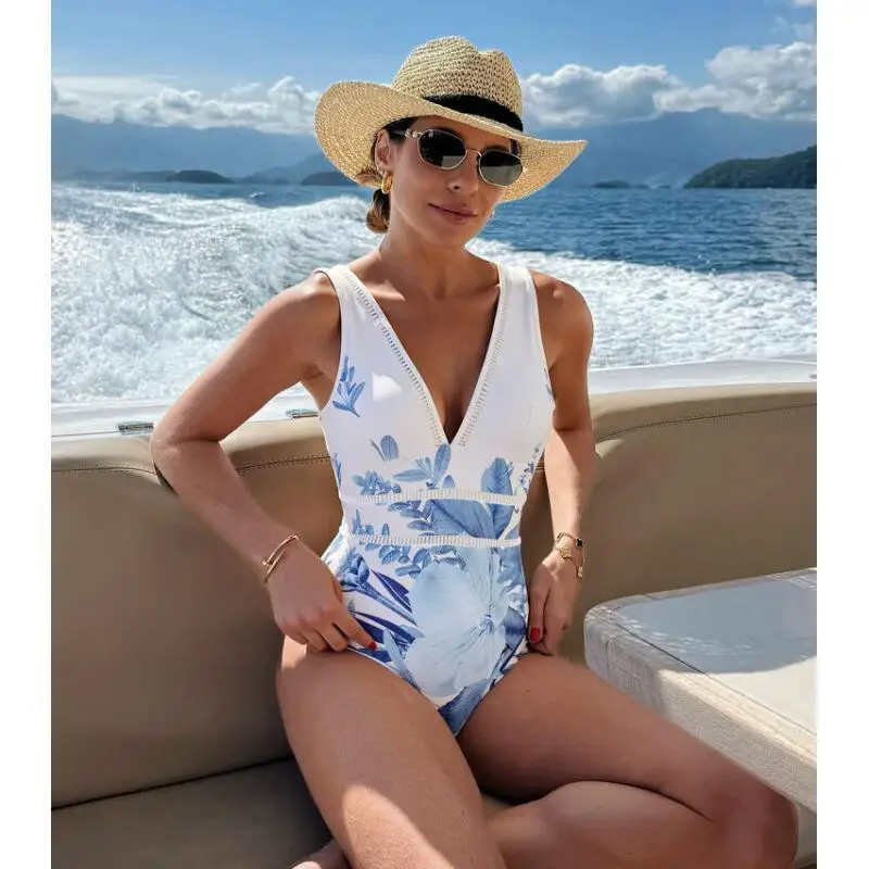 Flaxmaker 2026 Sexy Summer Blossom Print Swimsuit Set(s) Vintage Printed Swimsuit And Skirt Elegant Swimwear Beachwear