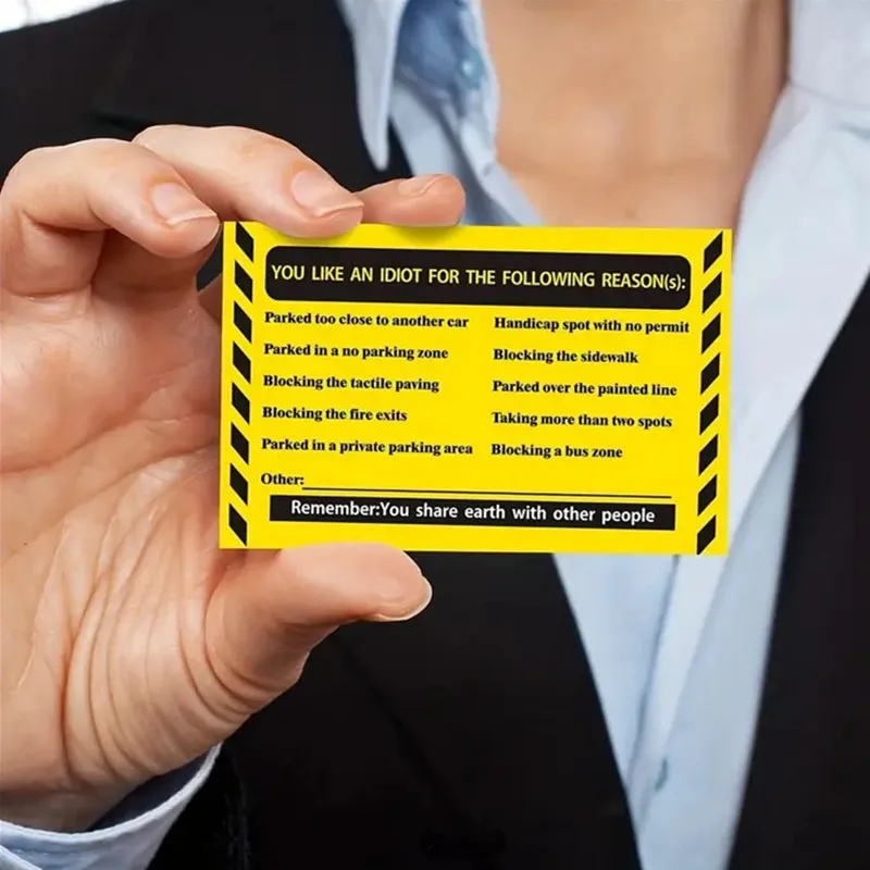 50 prohibited parking cards per pack, multiple reasons for illegal parking, no warning for violations in the permit area