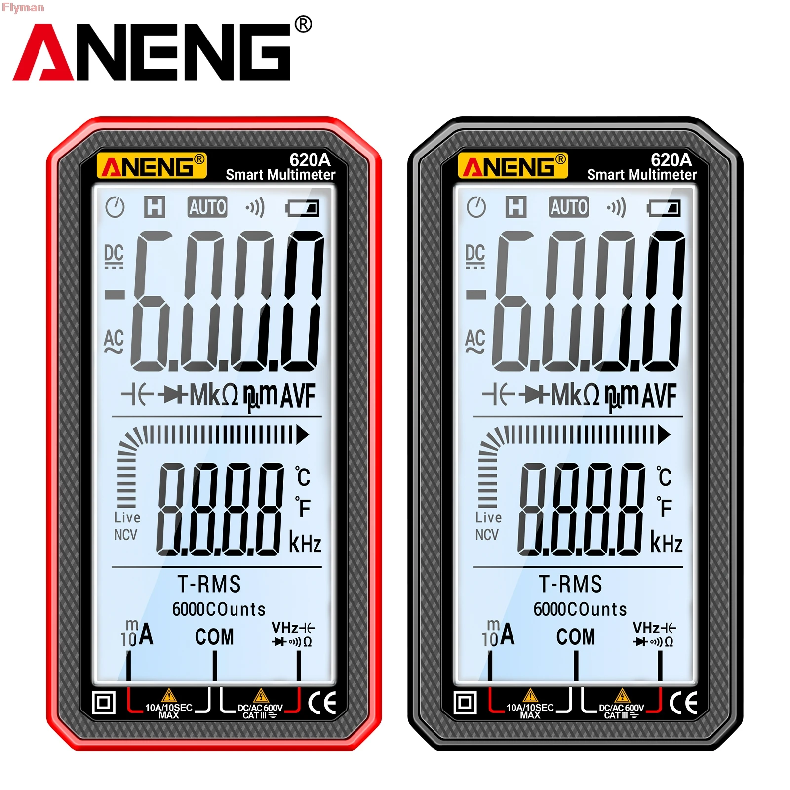 620A Digital Smart Multimeter Transistor Testers 6000 Counts True RMS Auto Electrical Capacitance Meter Temp Resistance