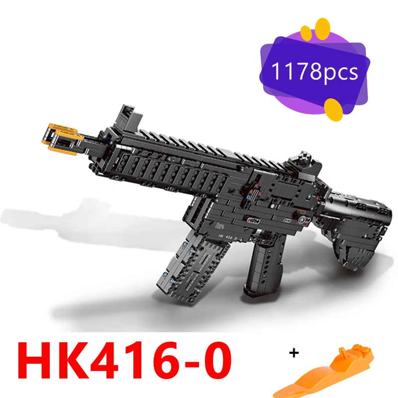 Military HK416 assault rifle With shooting function Contains 7 bullets Building Blocks Technical Weapon Bricks Toys For Chil Gif