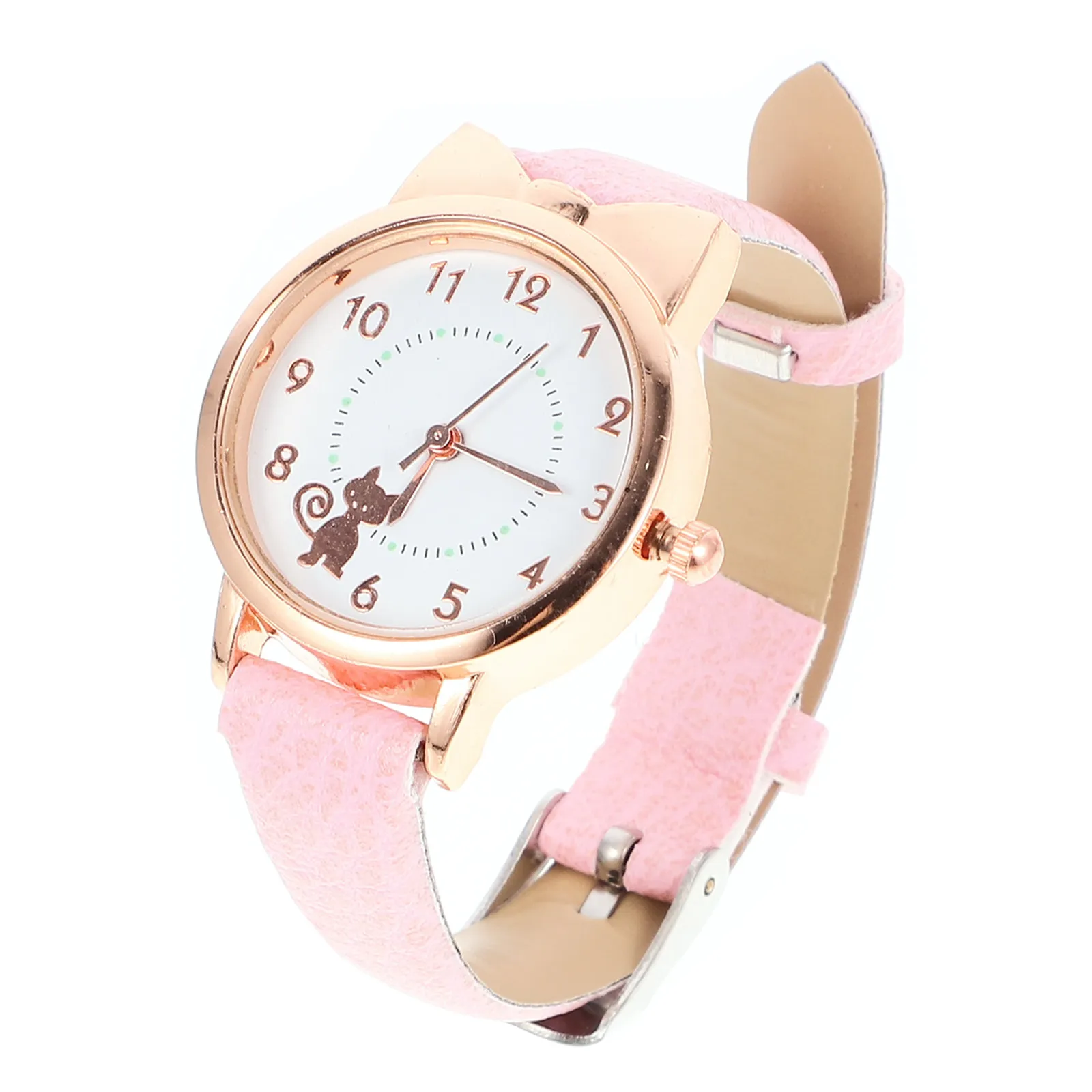 

Kids Watch Fashionable Cartoon Cat Quartz Children Watch Pink Strap Gold Shell Waterproof Kids Watches for Boys Girls
