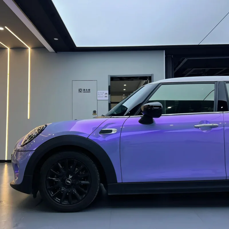 Candy Glossy Chameleon Vinyl Wrap Film Grey to Purple Color Change Self Adhesive Decal Automotive Car Wrapping Foil