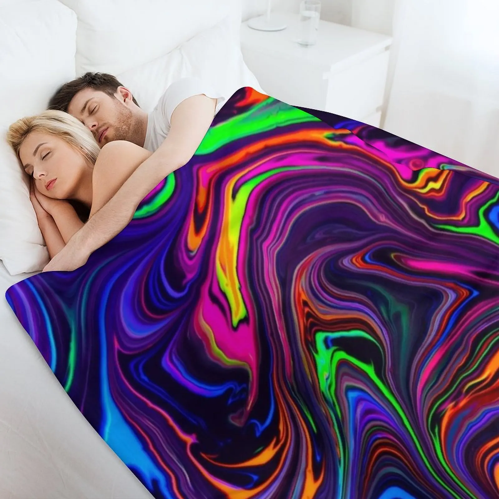 موجات الفضاء النيون رمي بطانية ريتروس متعددة الأغراض الأرائك الزخرفية البطانيات الزخرفية #4