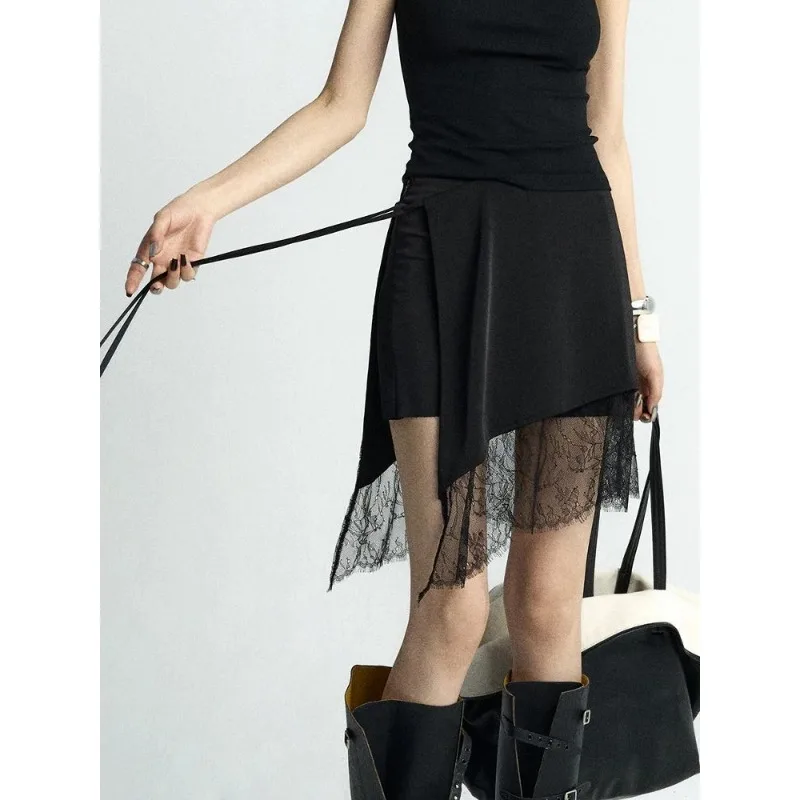 

Women's High Waist Layered Mermaid Skirt Lace Patchwork Irregular Hem Maxi Skirt
