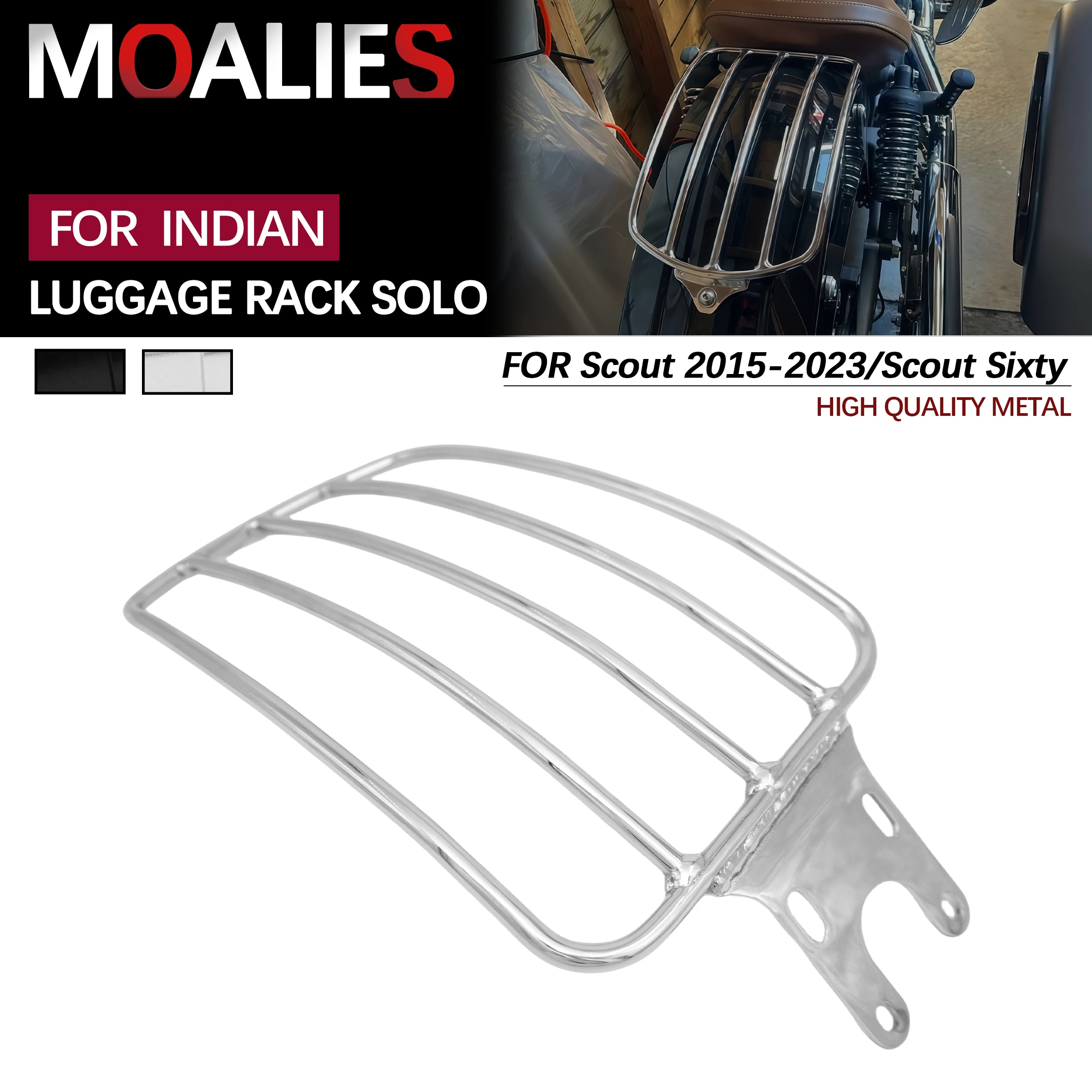 

For Indian Scout Sixty ABS 100th Anniversary 2015-2023 Solo Black Chrome Luggage Rack Versatile Cargo Carrier Baggage Holder