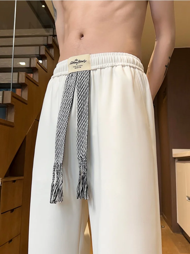 

Мужские летние брюки из ледяного шелка прямого кроя, повседневные, свободные, спортивные, с высокой талией, широкие штанины, дышащие, комфортные, свободного кроя