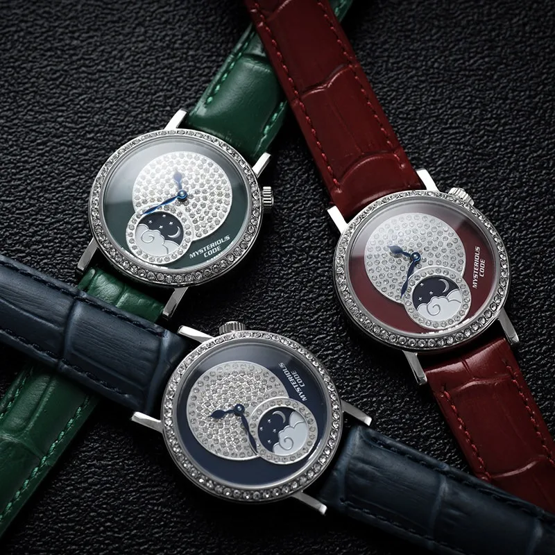 Women Waterproof Trendy Fashion Quartz Small Green Watch Genuine Leather Strap 316 Stainless Steel Case 32mm Dial