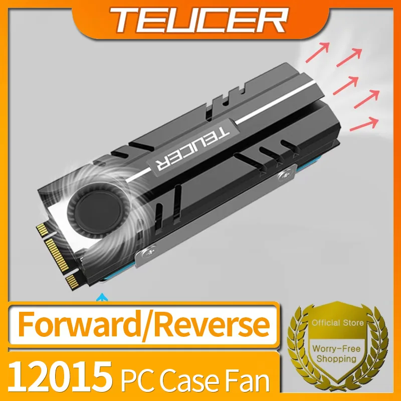 Teucer M.2 SSD NVMe Air Circulation Cooler Heat Sink 2280 Solid State Disk with High Performance Cooling Fan and Thermal Pad