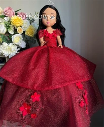 Red Off The Shoulder Special Link For Personalized Quinceanera Handmade Doll Dress For Barbie Beaded 3D Flowers Pleat Customized