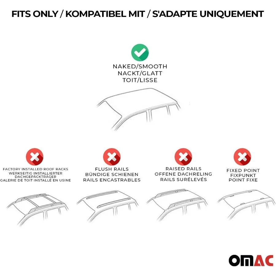 قضبان متقاطعة لرف السقف الفولاذي قابلة للقفل لسيارة فولكس فاجن جيتا 2011-2018 مجموعة مكونة من قطعتين بلمسة نهائية سوداء مع سعة تحميل 110 رطل متوافقة