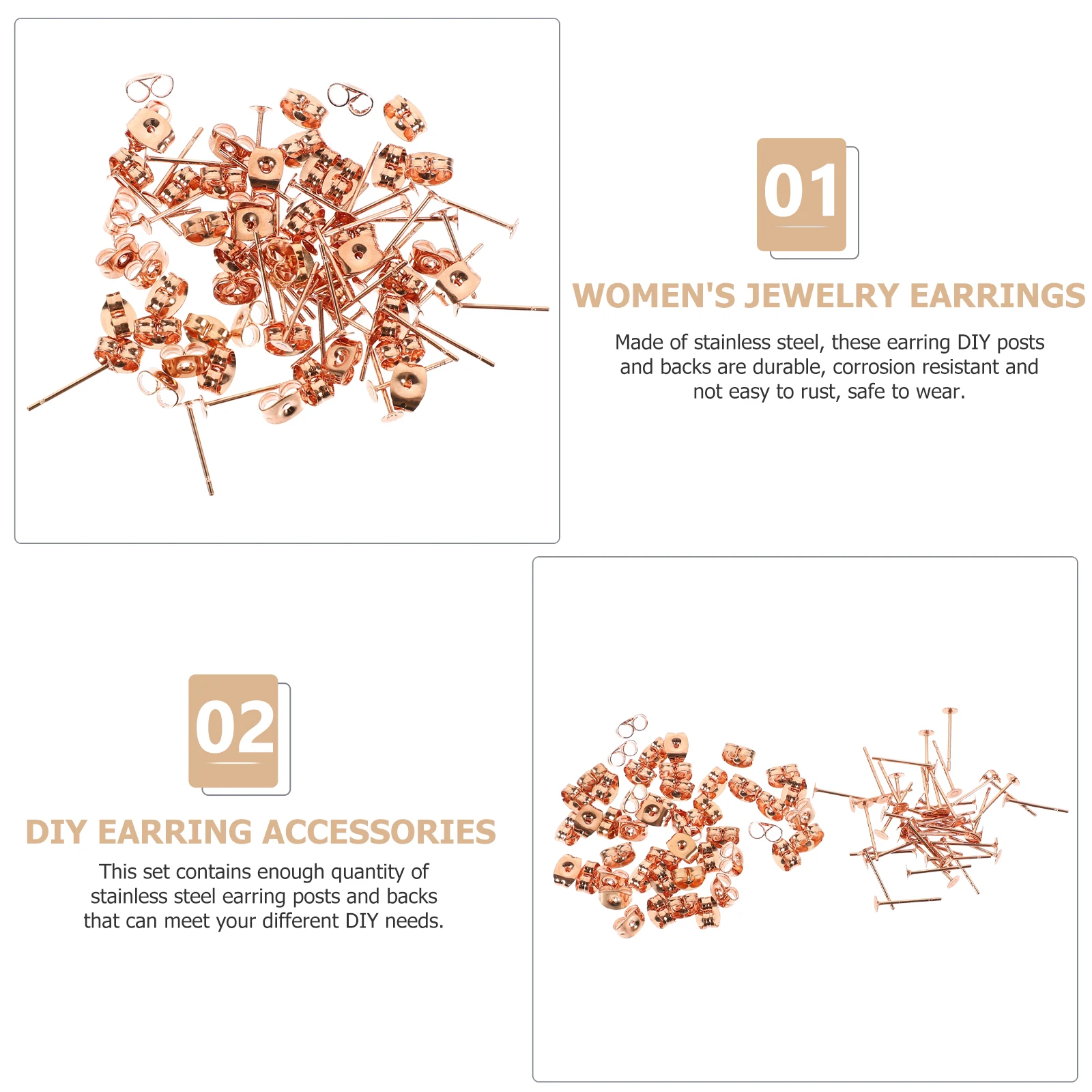 

50pcs Earring Backs 3mm Gold Stainless Steel Ear Decor DIY Jewelry Making Ear Decor Accessories Craft Supplies