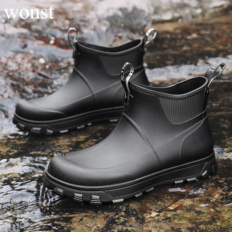 

Men's Short Rain Boots Urban Water Boots Non-slip Wear-resistant Wading Boots Men's Trendy Lightweight Waterproof Rubber Shoes