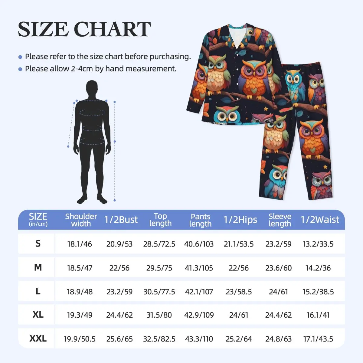 Leuke gewaagde uilpatroon pyjama heren Kawaii dagelijkse nachtkleding herfst 2-delige casual oversized grafische pyjamasets