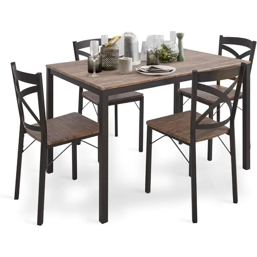 

5 Piece Dining Table Set, Table and Chairs for 4 Industrial Style Dining Room & Kitchen,1 Table & 4 Chairs,Stainless Metal Frame