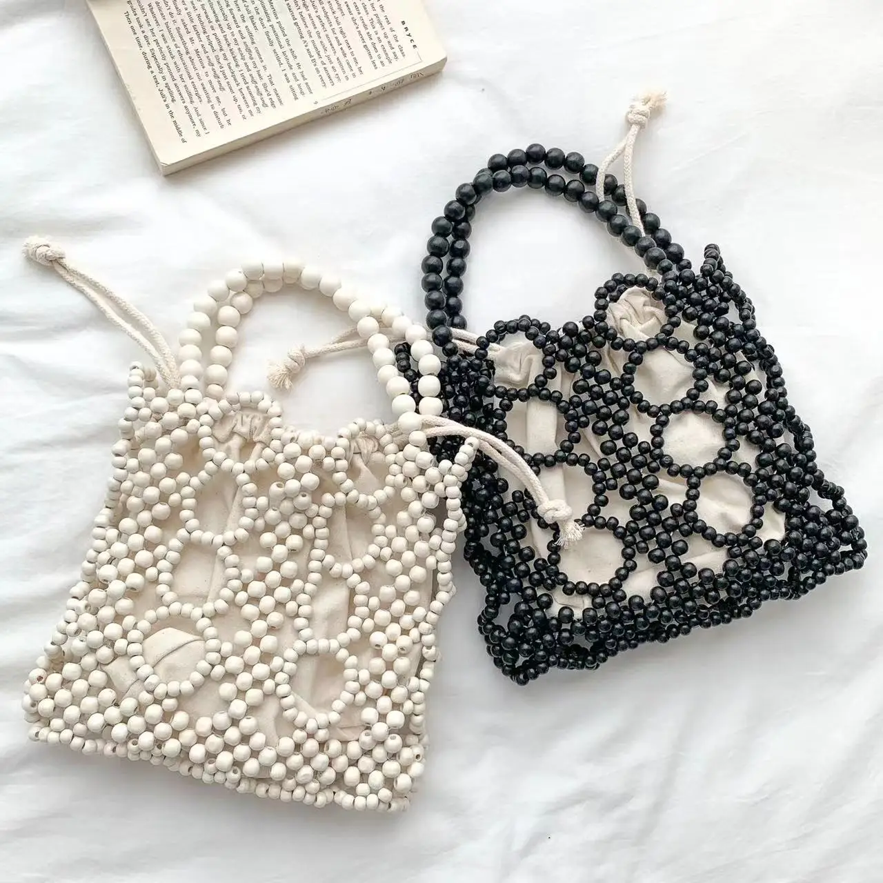 Fashion Wooden Beading Women Handbags Designer Hollow Small Tote Luxury Lady Handbags Summer Beach Bag Bali Shopper Purses 2022