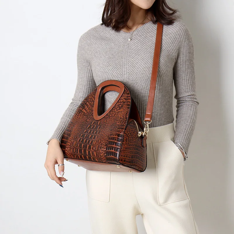 حقيبة يد نسائية فاخرة بنمط التمساح ريترو من جلد البولي يوريثان حقيبة كروس بكتف واحد حقائب بمقبض علوي محافظ نسائية كبيرة #3