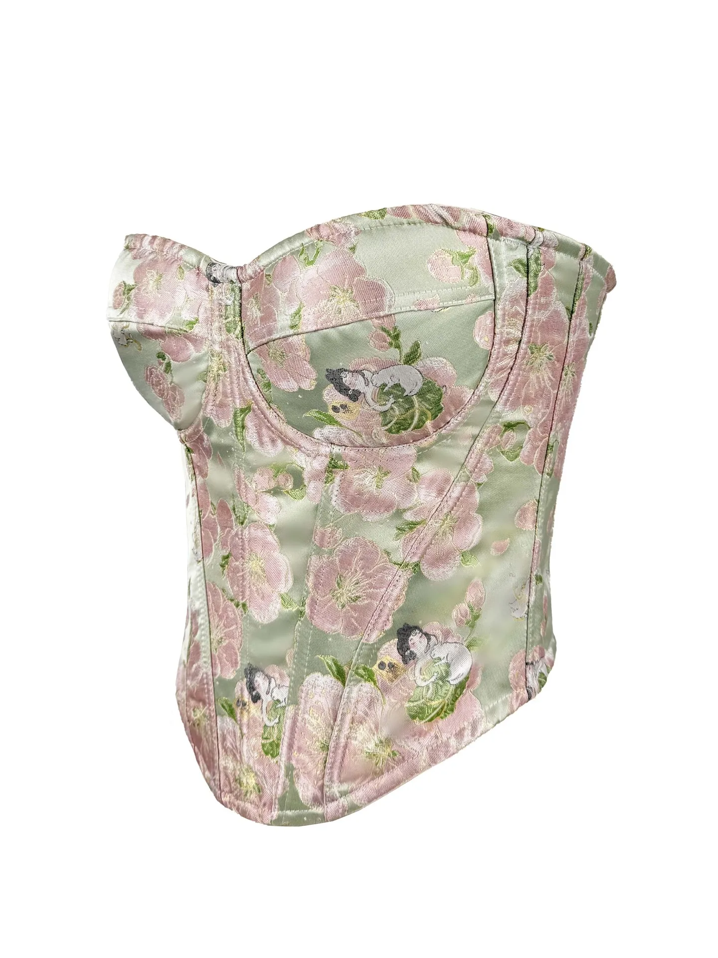 Jacquard Floral Out Wear Fashion Fish Bone Steel Ring Short Sling Vest Sexy Girl Summer New Holiday Slim Versatile Bottoming Top