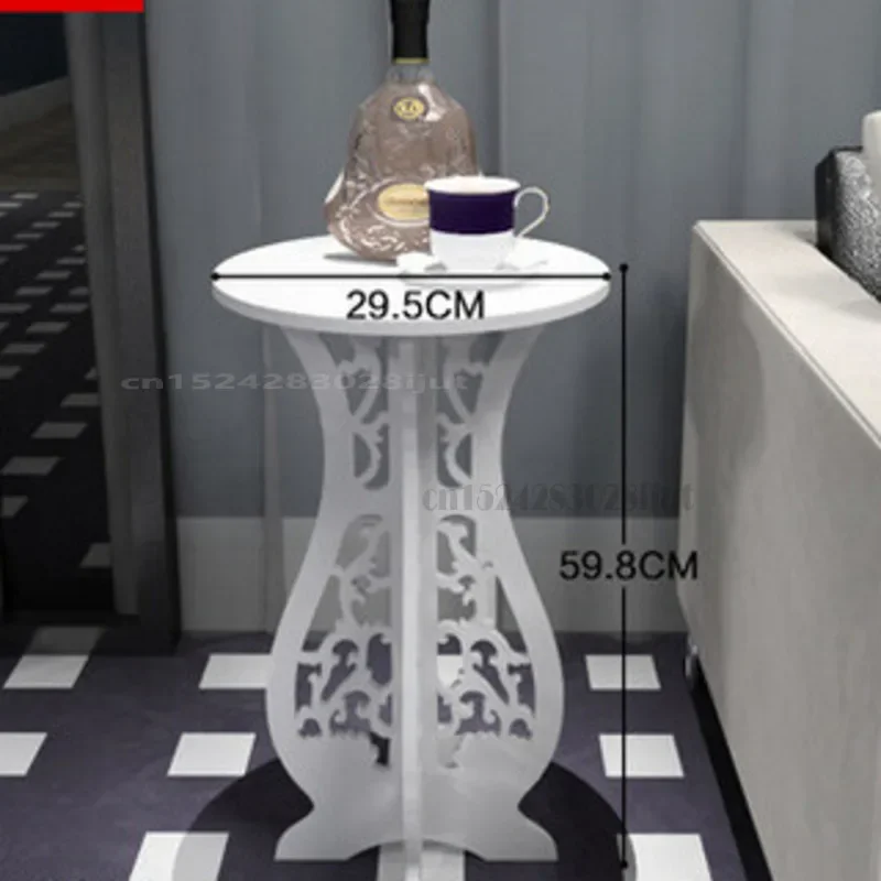 European Carved Bedside Table, Round Coffee Table with Waterproof Design, Creative Living Room Tea Table, Stylish Phone Rack