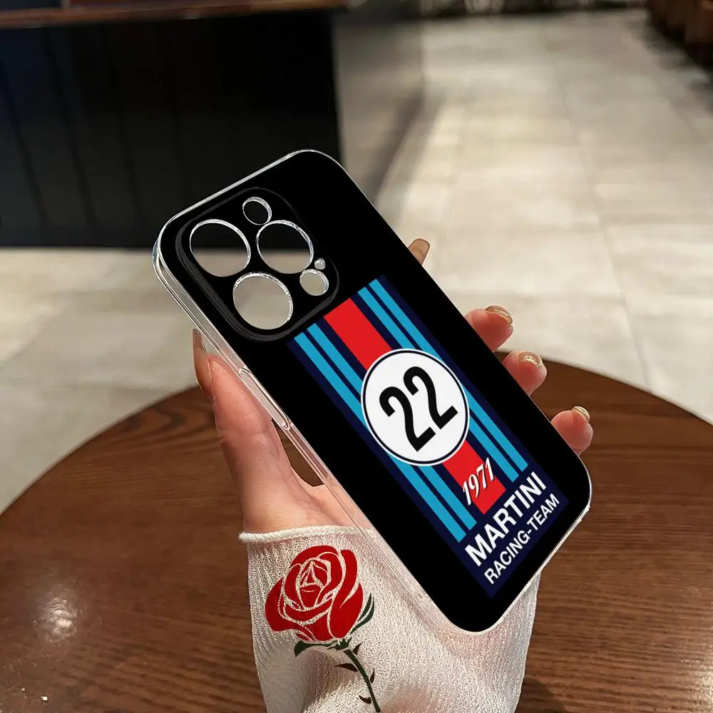 Custodia per telefono Martini Racing a strisce orizzontali trasparente per Iphone 16ProMax 15 14Pro 11 12 14 Pro Max Mini Plus X Cover