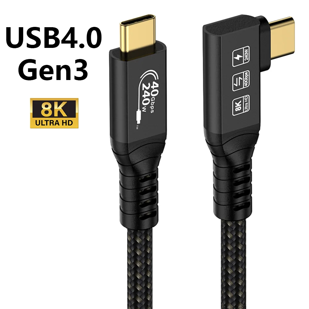 USB4.0 Gen 3 40Gbps Cable Right Angle 240W Fast Charge 8k@60hz 4K@240Hz Thunderbolt 4 For Computer Graphics Card HD Video Cable