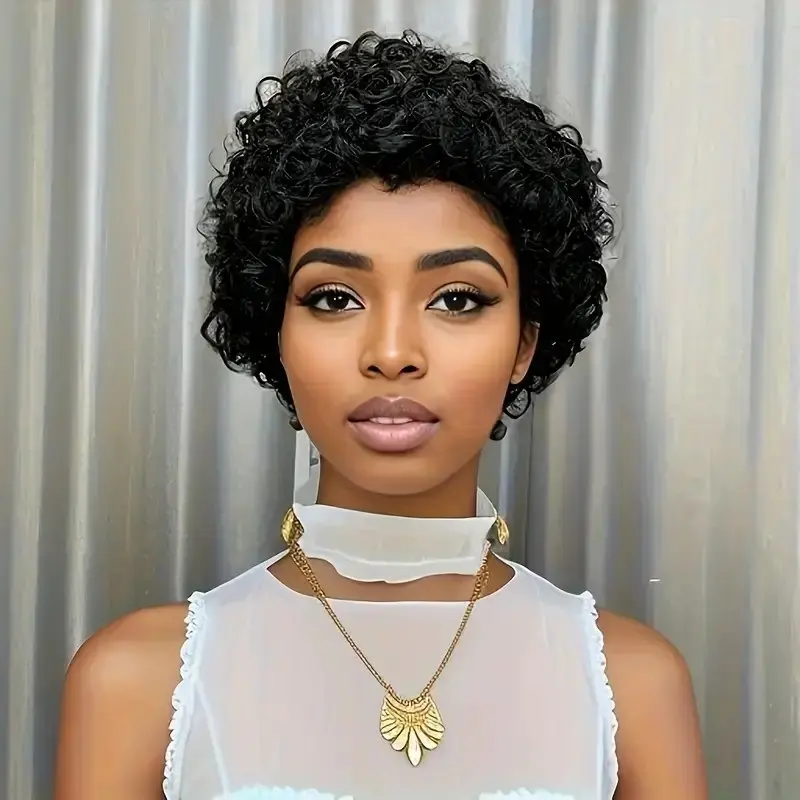 Pixie Cut Lace Front Wig for Women 180% Density Pre-Plucked Water Wave Human Hair