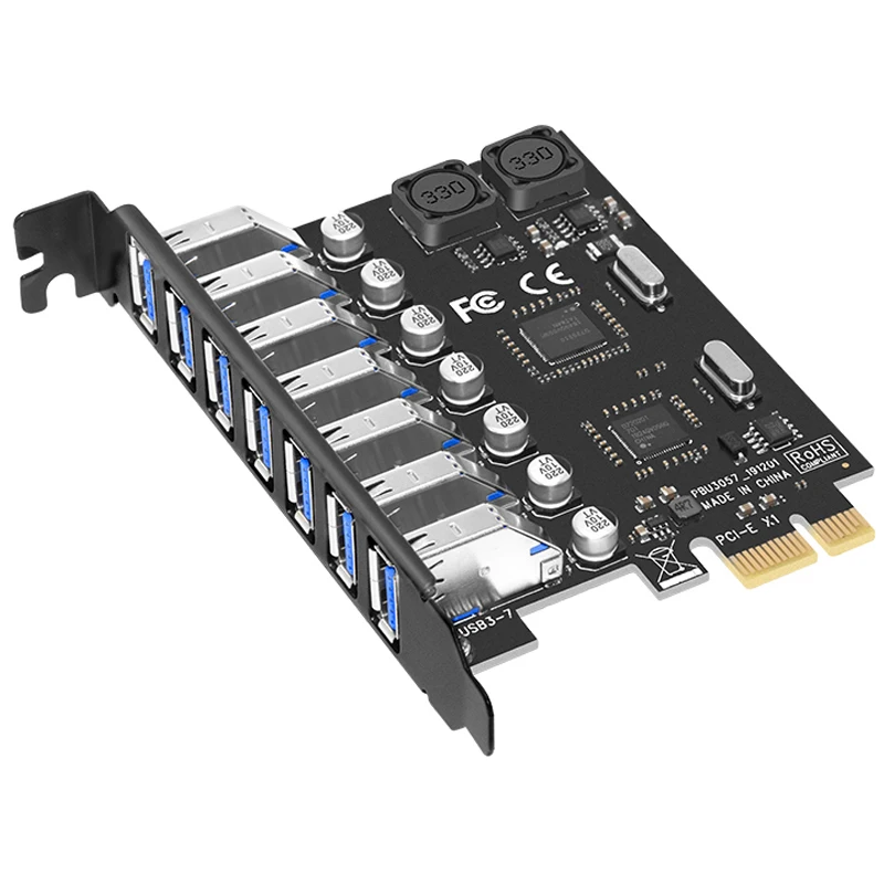 

USB 3.0 PCI-E Expansion Card Adapter 7 Ports USB 3.0 Hub Adapter External Controller PCI-E Extender PCI Express Card for Desktop