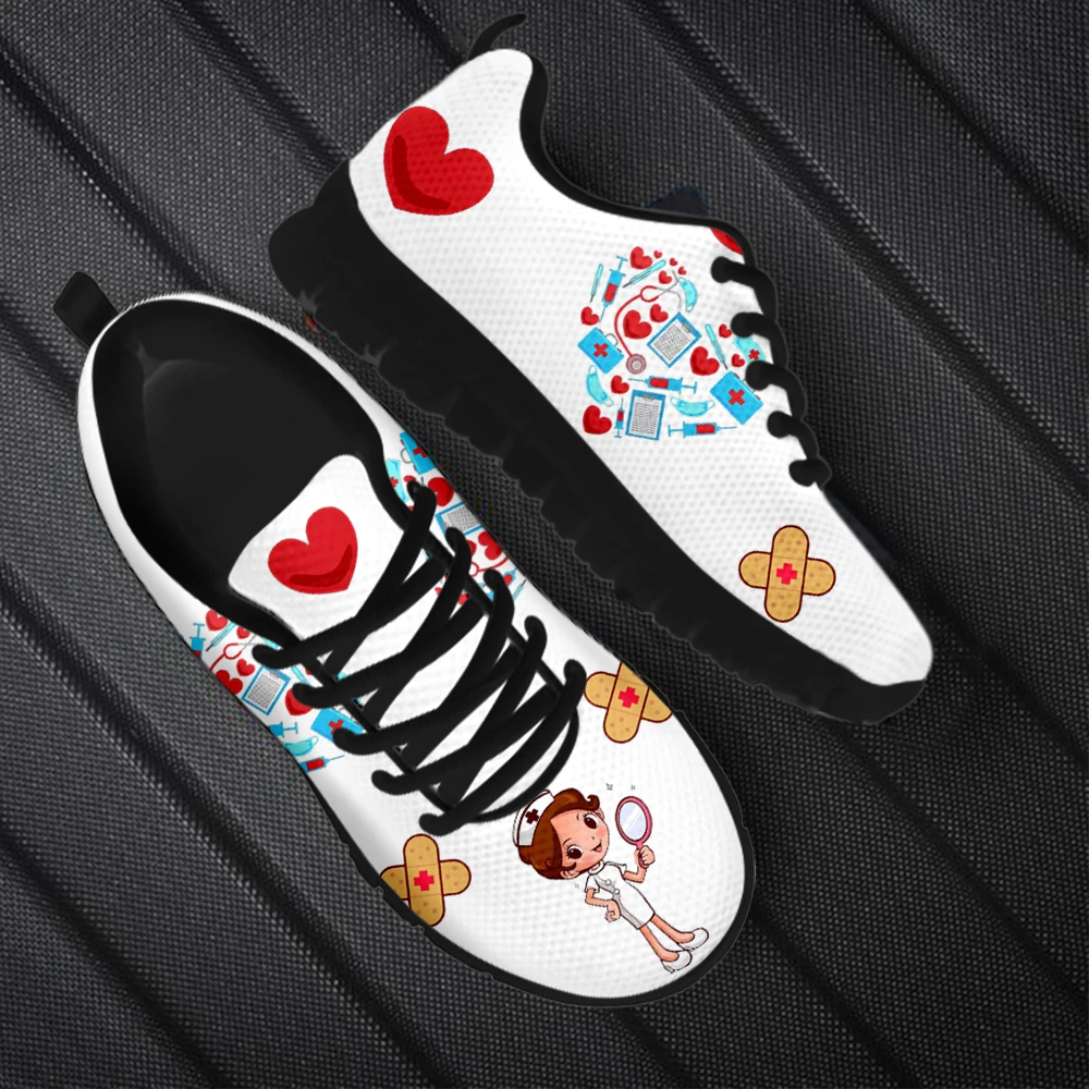 INSTANTARTS 2023 New Nurse Shoes High Quality Casual Sneakers Kawaii Nurse Girls Medical Print Flat for Women Tennis Zapatillas