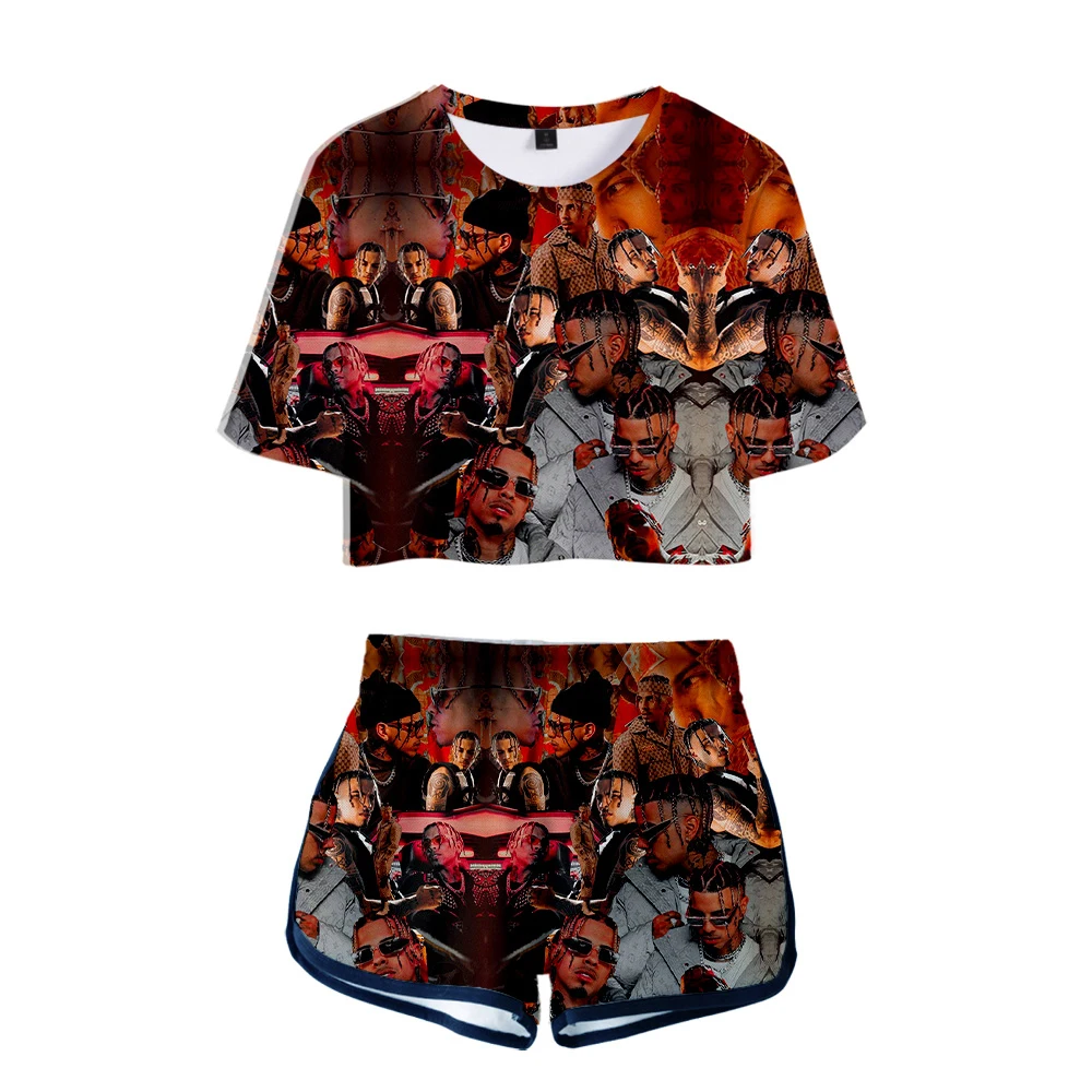 Rapper Rauw Alejandro 3D Printed Sexy 2 Piece Set Women Conjunto Feminino Women Crop Top and Shorts Set Two Piece Outfits