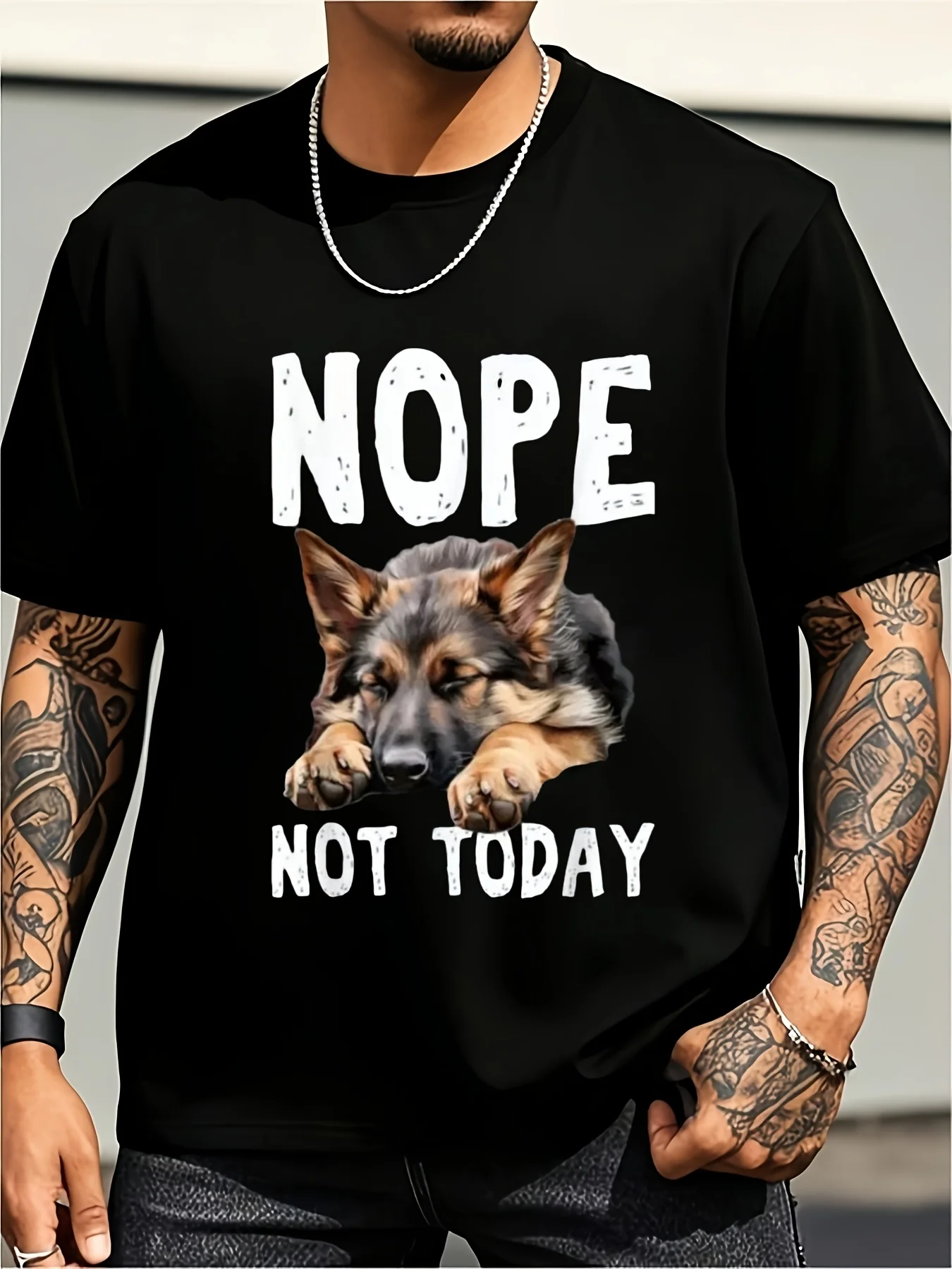 Not Today, Lazy Dog Fun German Shepherd T-Shirt, Plus Size Vintage Casual Round Neck Printed T-Shirt, Unisex