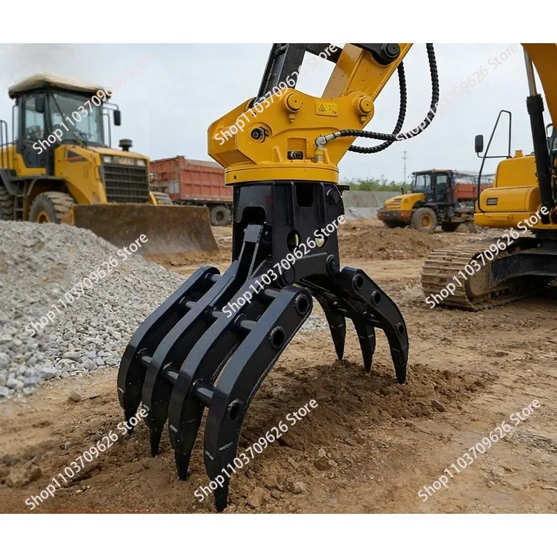 Heavy Duty Excavator Wood Grabber Attachment, 360° Rotating Hydraulic Log Grapple Mechanical Gripper Clamp