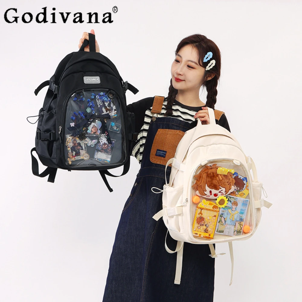 Japanese Style Cartoon Backpack Personalized Transparent College Style Student Female Large Capacity Casual Backpacks Girls