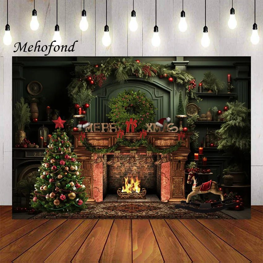 Mehofond Photography Background Winter Indoor Christmas Vintage Xmas Tree Kid Holiday Party Portrait Decor Backdrop Photo Studio