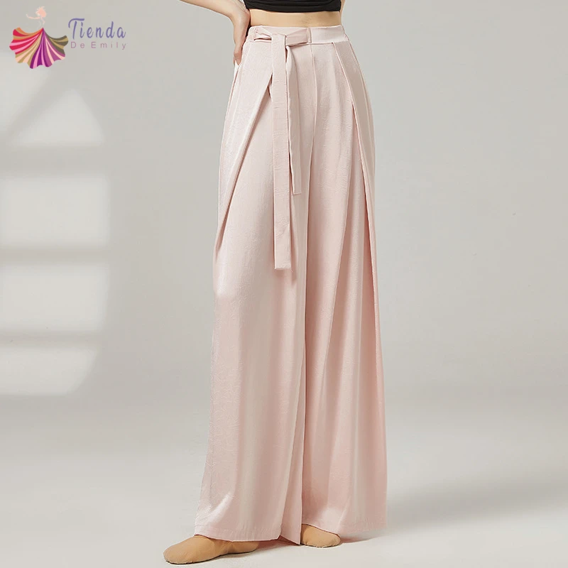 Pantaloni da danza moderna Pantaloni a gamba larga da donna Piega frontale Elastico in vita Raso Lungo Salotto Casual Costumi di allenamento classico sul palco