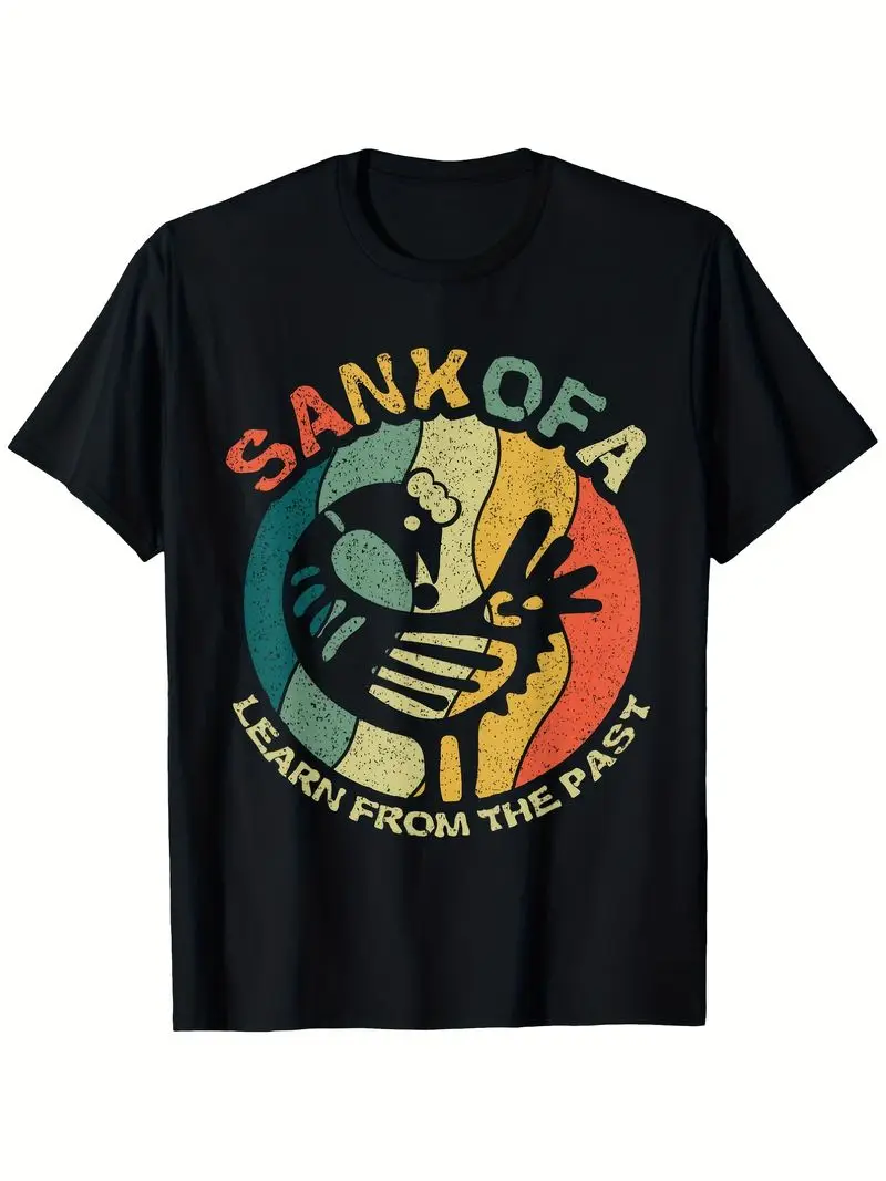 Sankofa Embrace Lessons From History Ghanaian Adinkra-Inspired Retro Vintage Tee Men's Black Shirt All Seasons Casual Wear Gift