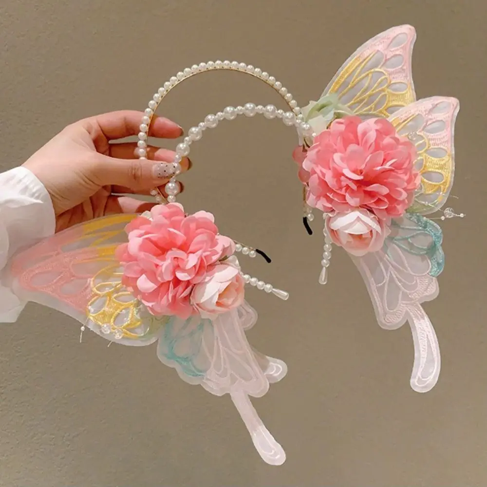 Ikat Rambut Kupu-kupu Karangan Bunga Baru Buatan Tangan DIY Ikat Kepala Bunga Alat Penata Hiasan Kepala Lucu Wanita Anak Perempuan