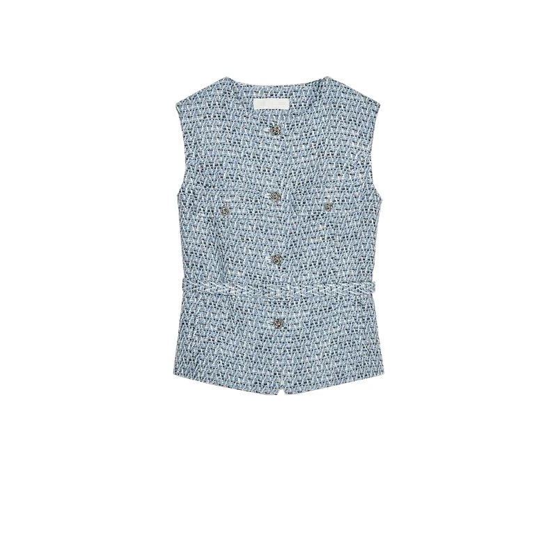 

Spring Summer New Women's round Ne Svel Vest with Belt Metal Color Line Texture 2326 Commute Sle Regular Length ...