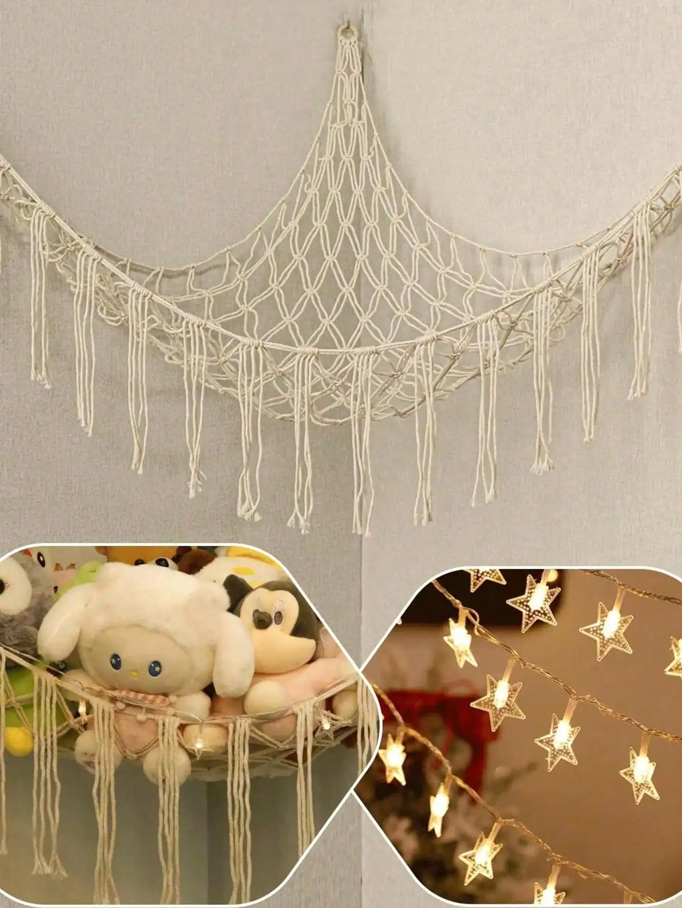 Large Stuffed Animal Storage Hammock Corner Net - White Room Decor - Toys Storage Hanging Stuff Animal Organizer Holder Cute Stuff - Boho Dorm Bedoom Decor Aesthetic